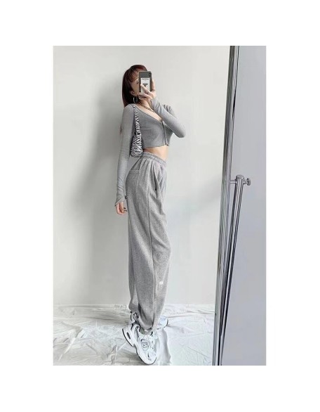 Loose sweatpants women's casual girdle pants autumn and winter gray high-waisted straight underpants