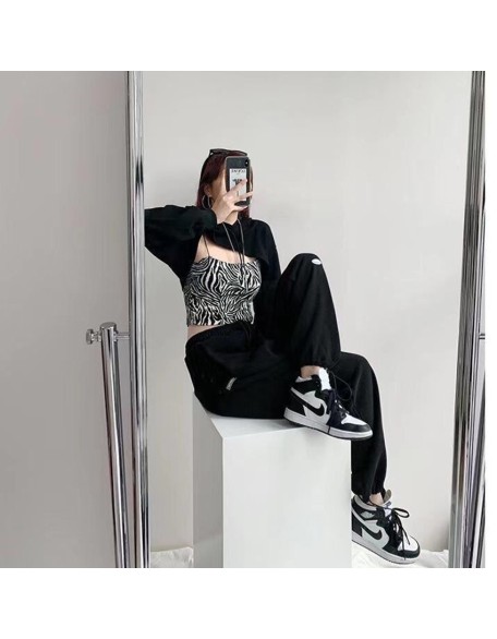 Loose sweatpants women's casual girdle pants autumn and winter gray high-waisted straight underpants