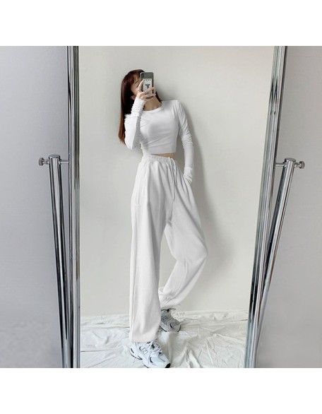 Loose sweatpants women's casual girdle pants autumn and winter gray high-waisted straight underpants