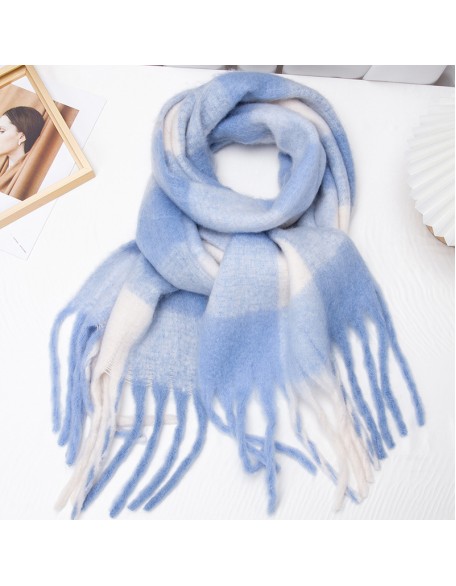 Imitation cashmere scarf women's new plaid student tassel shawl double-sided matching color collar