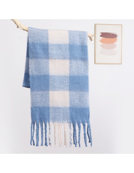 Imitation cashmere scarf women's new plaid student tassel shawl double-sided matching color collar