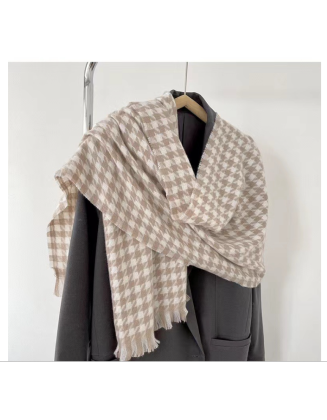 Scarf warm checkered bib scarf with tassel scarf women's advanced sense