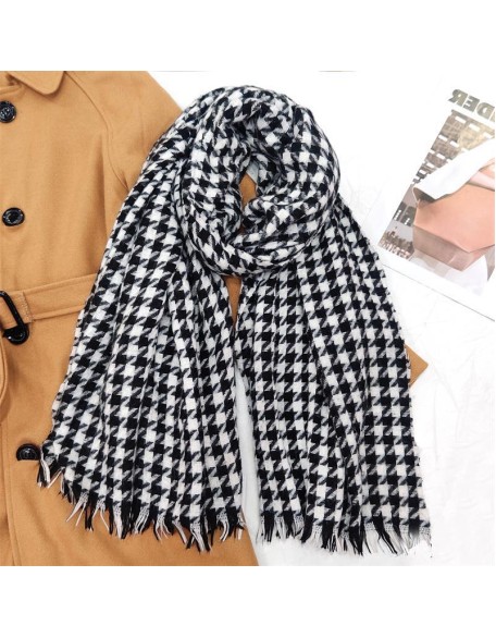 Scarf warm checkered bib scarf with tassel scarf women's advanced sense