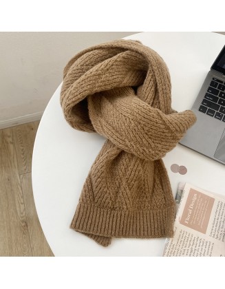 Women's warm solid color knitted wool herringbone thick scarf