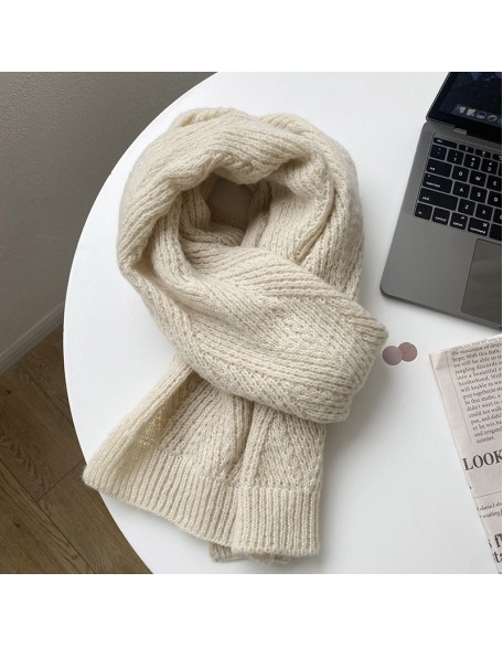 Women's warm solid color knitted wool herringbone thick scarf