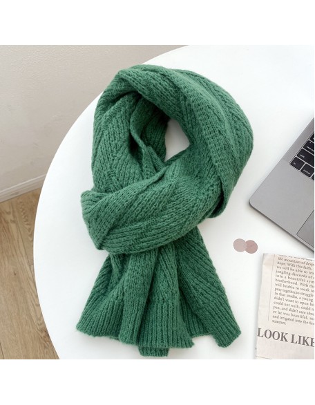 Women's warm solid color knitted wool herringbone thick scarf