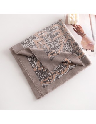 Ethnic style color matching scarf for women's artistic and retro printed imitation cashmere shawl scarf