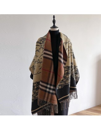 Classic plaid warhorse scarf with double-sided imitation cashmere warm women's shawl