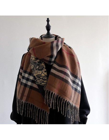 Classic plaid warhorse scarf with double-sided imitation cashmere warm women's shawl