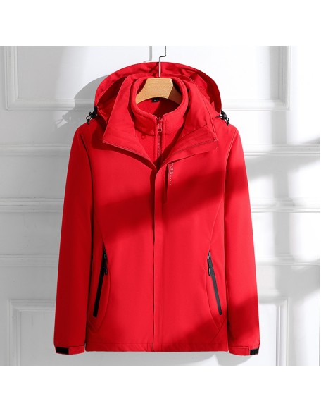 Punching jacket 3 in 1 removable ladies outdoor camping hiking windproof jacket waterproof hooded jacket