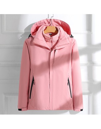 Punching jacket 3 in 1 removable ladies outdoor camping hiking windproof jacket waterproof hooded jacket