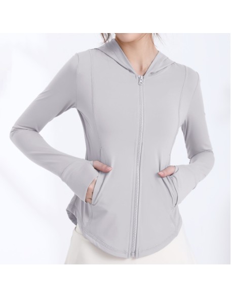 Ice Silk Cool Feeling Yoga Jacket Hooded Slim Section Sun Protective Clothes Women Summer Outdoor UV Sunscreen Yoga Top