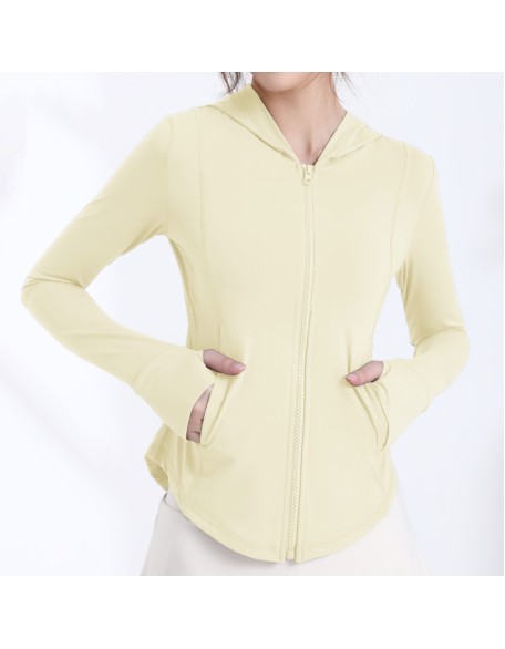 Ice Silk Cool Feeling Yoga Jacket Hooded Slim Section Sun Protective Clothes Women Summer Outdoor UV Sunscreen Yoga Top