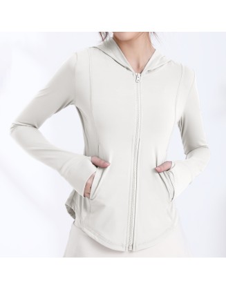 Ice Silk Cool Feeling Yoga Jacket Hooded Slim Section Sun Protective Clothes Women Summer Outdoor UV Sunscreen Yoga Top