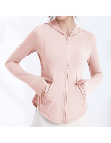 Ice Silk Cool Feeling Yoga Jacket Hooded Slim Section Sun Protective Clothes Women Summer Outdoor UV Sunscreen Yoga Top