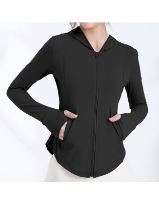 Ice Silk Cool Feeling Yoga Jacket Hooded Slim Section Sun Protective Clothes Women Summer Outdoor UV Sunscreen Yoga Top