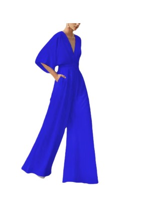 Solid color fashion jumpsuit in spring and summer, inclined waist and commuter jumpsuit.