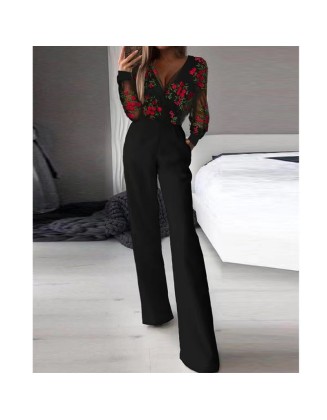 Waist simple stitching printing short sleeve long sleeve fashion tight slim jumpsuit