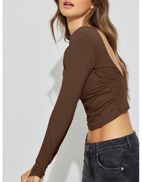 Sexy backless inner women's knitwear long-sleeved t-shirt spicy girl blouse square neck bottoming shirt