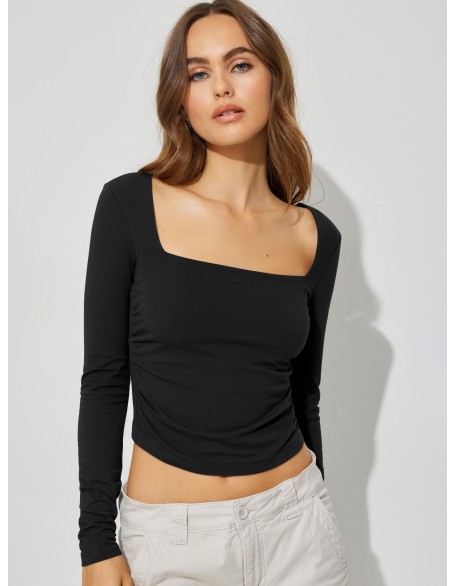 Sexy backless inner women's knitwear long-sleeved t-shirt spicy girl blouse square neck bottoming shirt