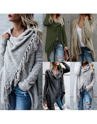 Autumn and winter oversized women's tassel knitted sweater jacket