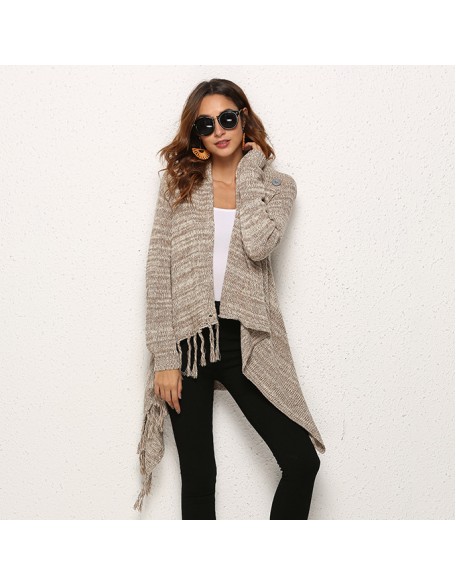 Autumn and winter oversized women's tassel knitted sweater jacket