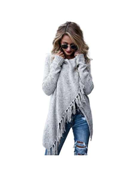 Autumn and winter oversized women's tassel knitted sweater jacket