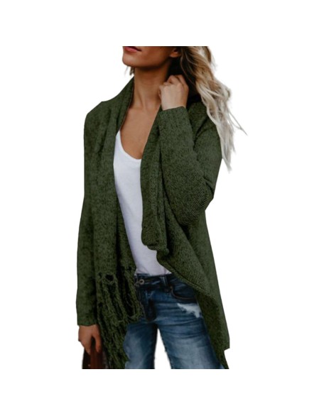 Autumn and winter oversized women's tassel knitted sweater jacket