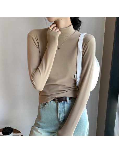 New round neck, fall and winter half-high neck German fleece bottoming shirt female internal padded thickened black and white in the collar warm clothes