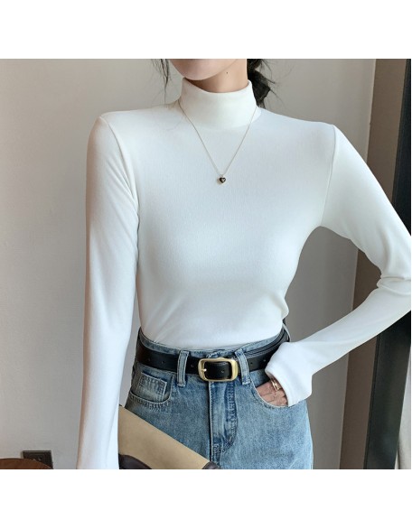 New round neck, fall and winter half-high neck German fleece bottoming shirt female internal padded thickened black and white in the collar warm clothes