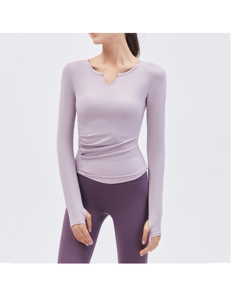 2024 Spring New Yoga Dress Long sleeved T-shirt Running Sports Top V-neck Nude Fitness Top Women's Chest Cushion